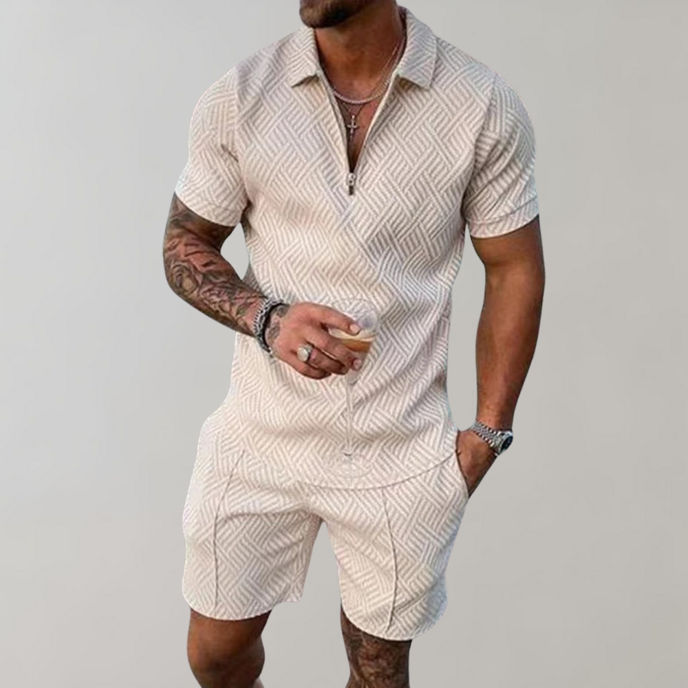 VierraSol | Conjunto de Polo con Cremallera Texturizado y Pantalones Cortos para Hombre