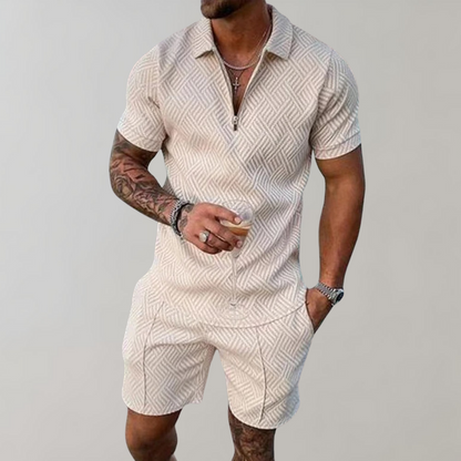 VierraSol | Conjunto de Polo con Cremallera Texturizado y Pantalones Cortos para Hombre