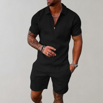 VierraSol | Conjunto de Polo con Cremallera Texturizado y Pantalones Cortos para Hombre