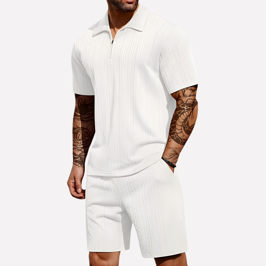 VierraSol | Conjunto de Polo y Pantalones Cortos de Cuello Cuartillo para Hombre