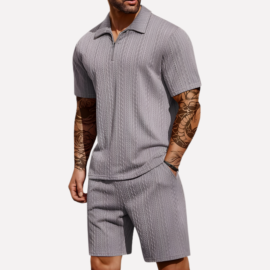 VierraSol | Conjunto de Polo y Pantalones Cortos de Cuello Cuartillo para Hombre
