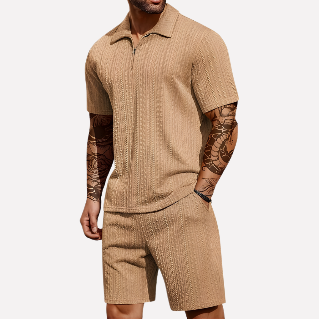 VierraSol | Conjunto de Polo y Pantalones Cortos de Cuello Cuartillo para Hombre