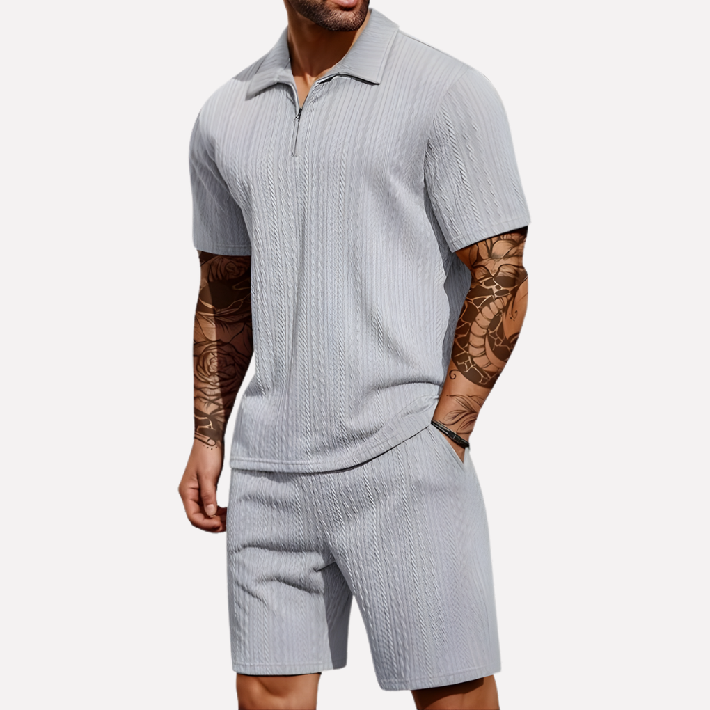 VierraSol | Conjunto de Polo y Pantalones Cortos de Cuello Cuartillo para Hombre