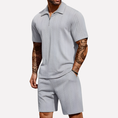 VierraSol | Conjunto de Polo y Pantalones Cortos de Cuello Cuartillo para Hombre