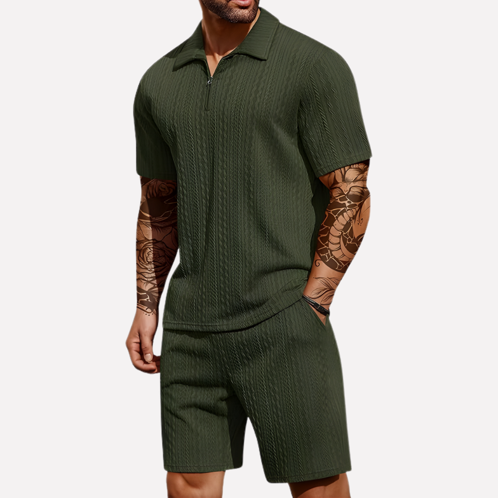 VierraSol | Conjunto de Polo y Pantalones Cortos de Cuello Cuartillo para Hombre
