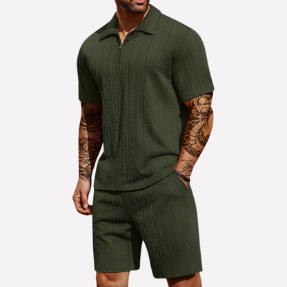VierraSol | Conjunto de Polo y Pantalones Cortos de Cuello Cuartillo para Hombre