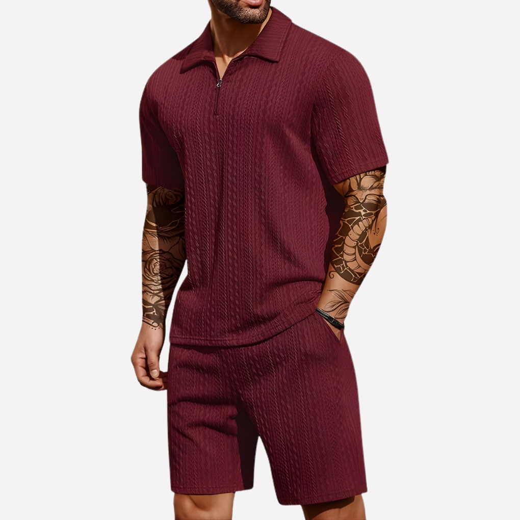 VierraSol | Conjunto de Polo y Pantalones Cortos de Cuello Cuartillo para Hombre