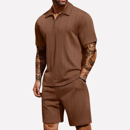 VierraSol | Conjunto de Polo y Pantalones Cortos de Cuello Cuartillo para Hombre