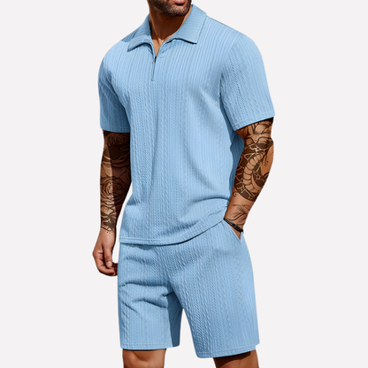 VierraSol | Conjunto de Polo y Pantalones Cortos de Cuello Cuartillo para Hombre