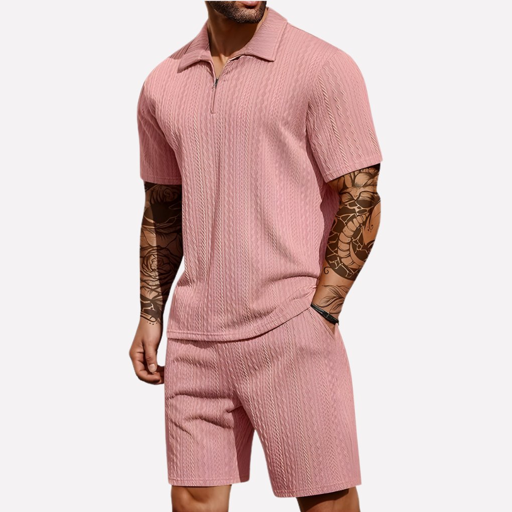 VierraSol | Conjunto de Polo y Pantalones Cortos de Cuello Cuartillo para Hombre