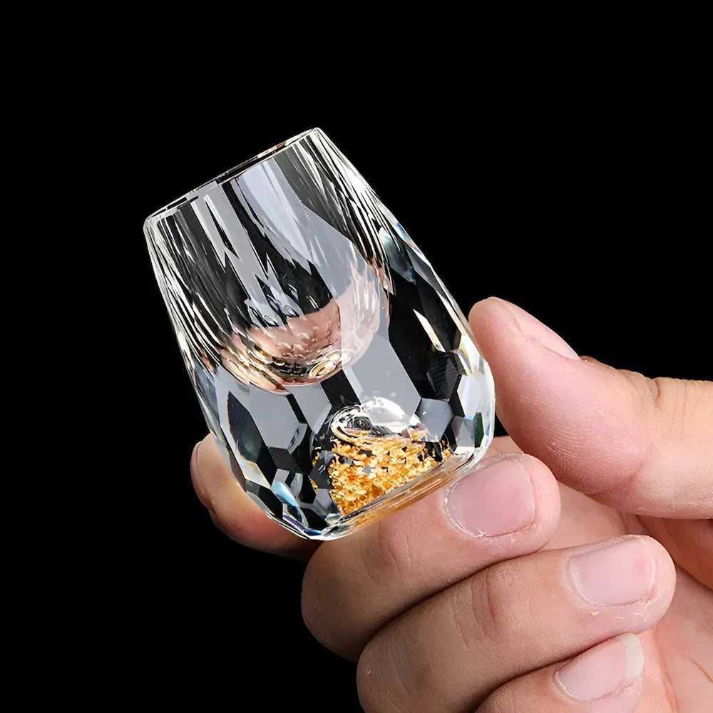 VierraSol | Copas de Cristal de Lujo con Copos de Oro – Hechas a Mano – Set de 2 – Para Whisky y Bebidas Premium