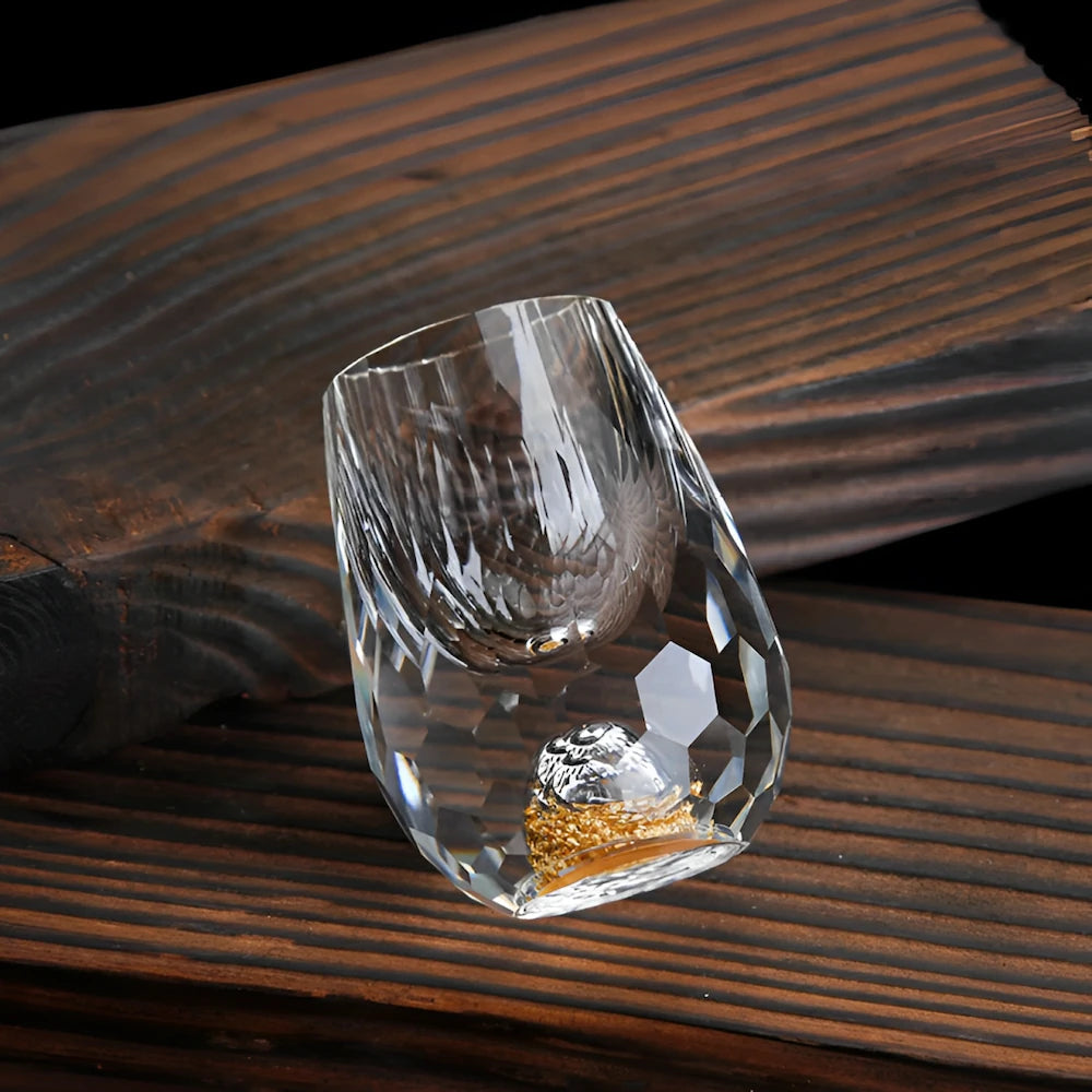 VierraSol | Copas de Cristal de Lujo con Copos de Oro – Hechas a Mano – Set de 2 – Para Whisky y Bebidas Premium