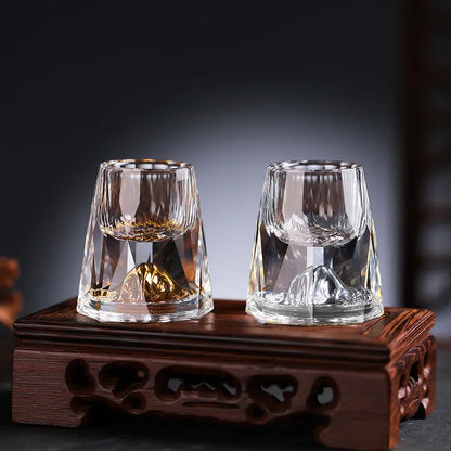 VierraSol | Copas de Cristal de Lujo con Copos de Oro – Hechas a Mano – Set de 2 – Para Whisky y Bebidas Premium