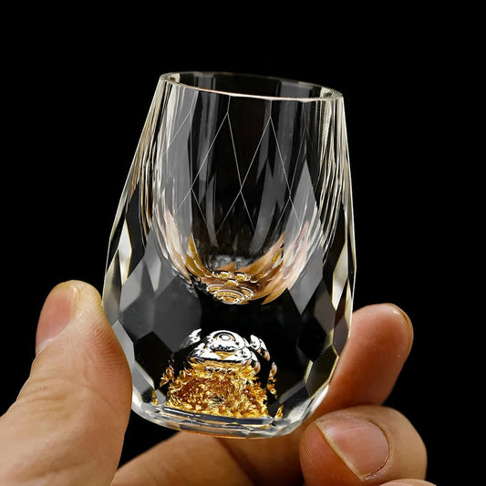 VierraSol | Copas de Cristal de Lujo con Copos de Oro – Hechas a Mano – Set de 2 – Para Whisky y Bebidas Premium