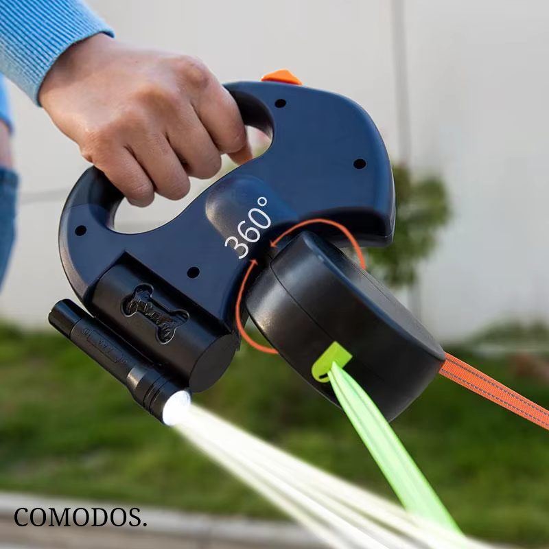 VierraSol | Correa para Perros con Luz LED, Línea Doble Retráctil