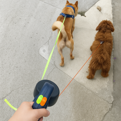 VierraSol | Correa Retráctil Doble para Perros con Giro de 360 Grados