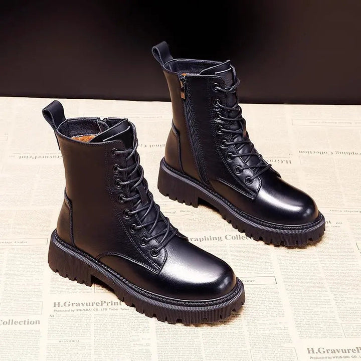 VierraSol Delphine – Botas de Invierno de Cuero Negro