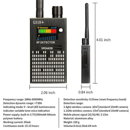 VierraSol | Detector de Señales Espía, Detector RF, Cámara Oculta, Lente Láser, Buscador de Dispositivos GSM-GPS