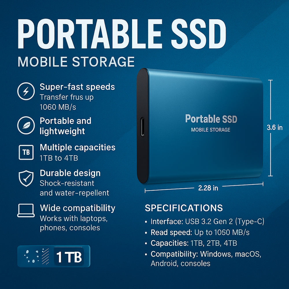 VierraSol | Disco Duro SSD Externo de Aluminio Almacenamiento Portátil 128GB