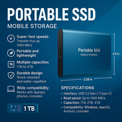 VierraSol | Disco Duro SSD Externo de Aluminio Almacenamiento Portátil 128GB