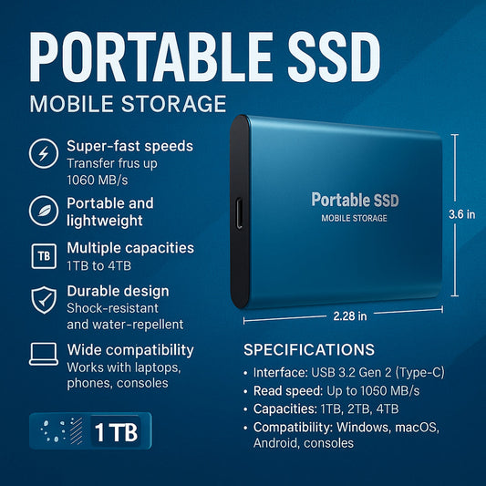 VierraSol | Disco Duro SSD Externo de Aluminio Almacenamiento Portátil 128GB