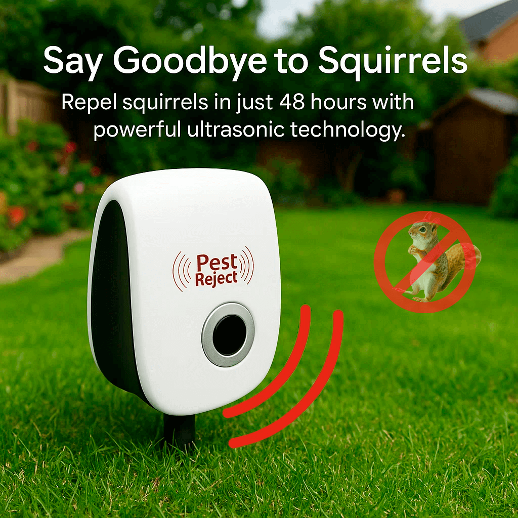 VierraSol | Dispositivo Repelente de Ardillas Ultrasónico - Control de Plagas Efectivo para Ahuyentar Ardillas en 48 Horas para Jardines y Patios