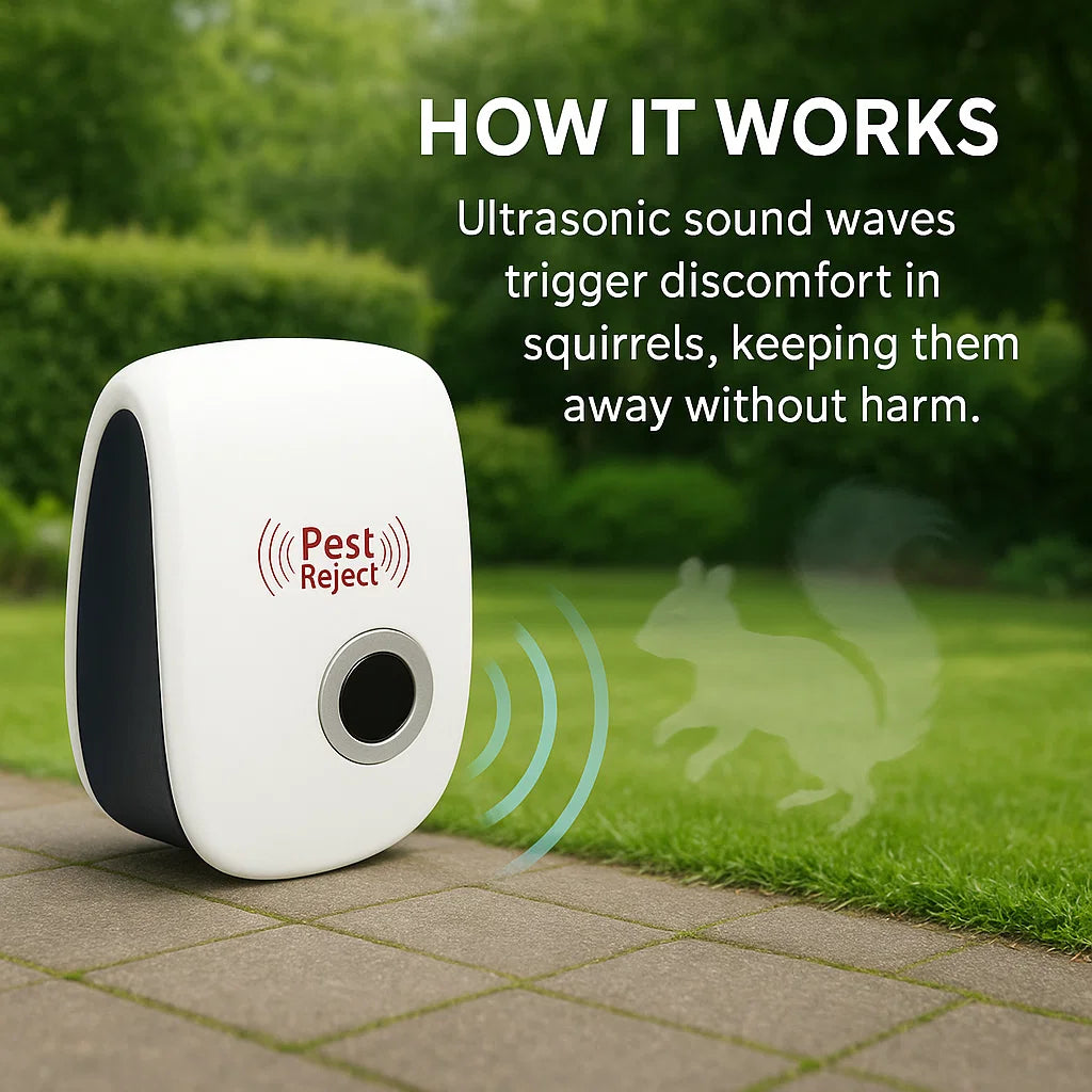 VierraSol | Dispositivo Repelente de Ardillas Ultrasónico - Control de Plagas Efectivo para Ahuyentar Ardillas en 48 Horas para Jardines y Patios
