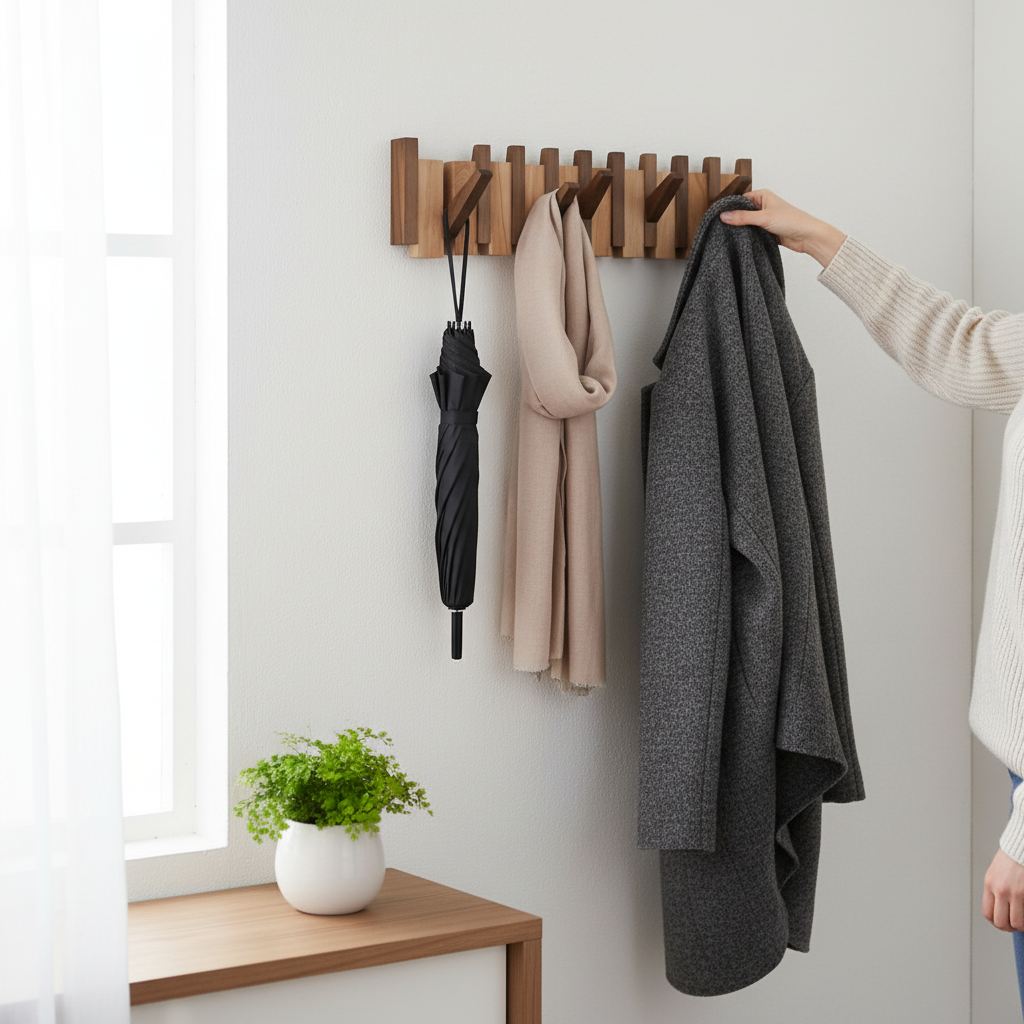 VierraSol | Elegante Perchero de Madera para Colgar Ropa en el Piano