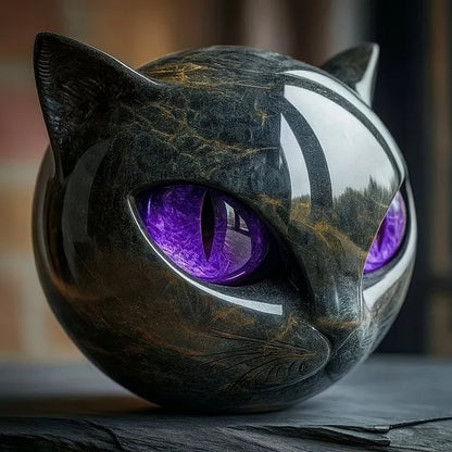 VierraSol | Escultura NoirCat – Cabeza de Gato Negro con Ojos Hipnóticos