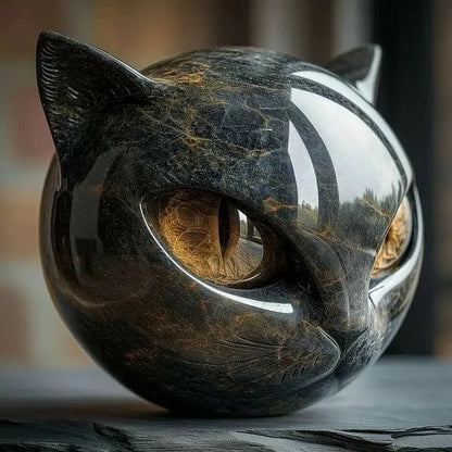 VierraSol | Escultura NoirCat – Cabeza de Gato Negro con Ojos Hipnóticos