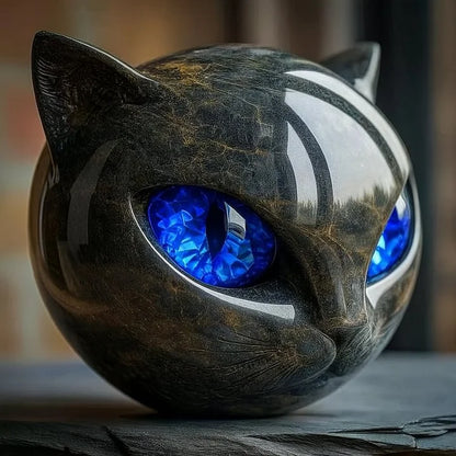 VierraSol | Escultura NoirCat – Cabeza de Gato Negro con Ojos Hipnóticos