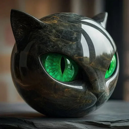 VierraSol | Escultura NoirCat – Cabeza de Gato Negro con Ojos Hipnóticos