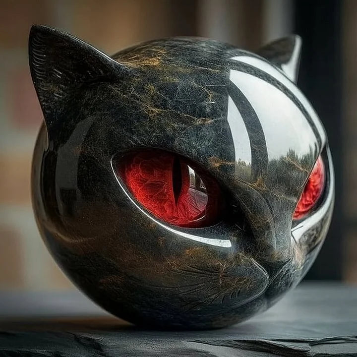 VierraSol | Escultura NoirCat – Cabeza de Gato Negro con Ojos Hipnóticos