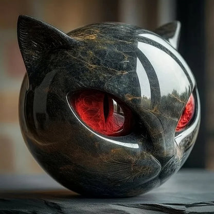 VierraSol | Escultura NoirCat – Cabeza de Gato Negro con Ojos Hipnóticos
