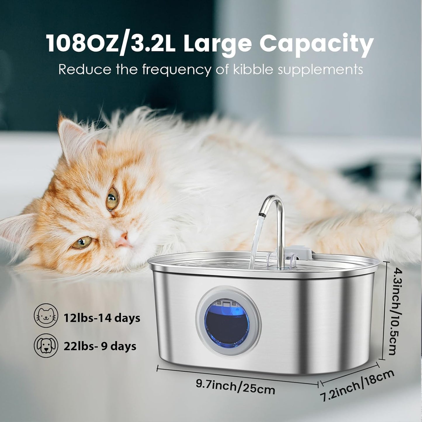 VierraSol | Fuente de Agua de Acero Inoxidable 3.2L