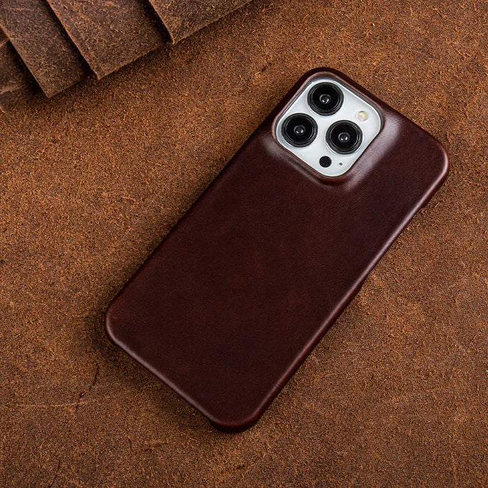 VierraSol | Funda de Cuero Genuino con Cera de Aceite para Apple iPhone