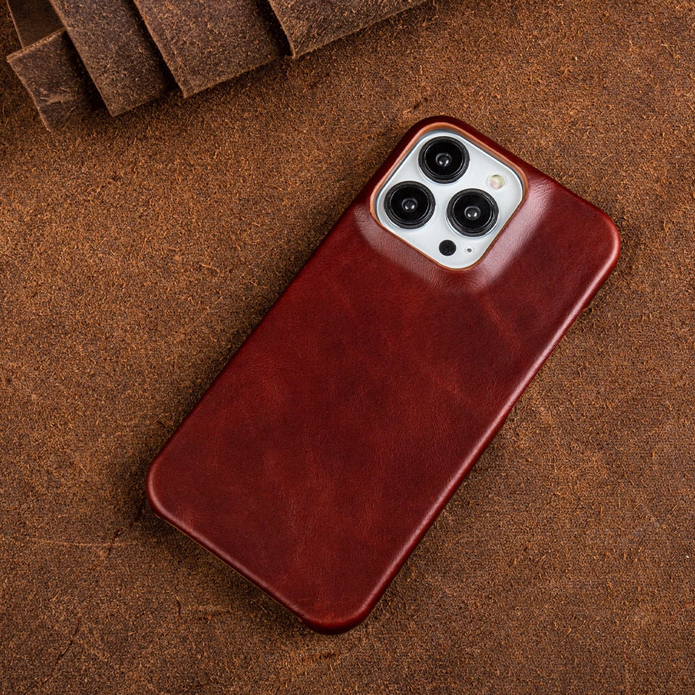 VierraSol | Funda de Cuero Genuino con Cera de Aceite para Apple iPhone