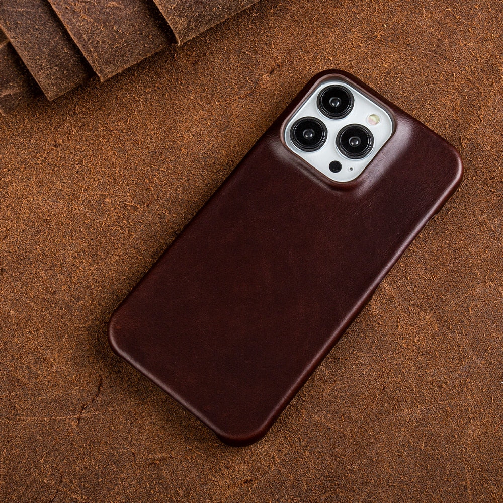 VierraSol | Funda de Cuero Genuino con Cera de Aceite para Apple iPhone