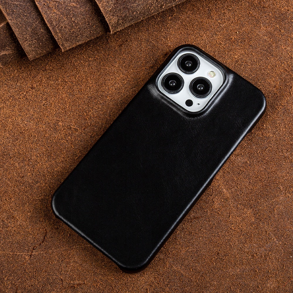 VierraSol | Funda de Cuero Genuino con Cera de Aceite para Apple iPhone
