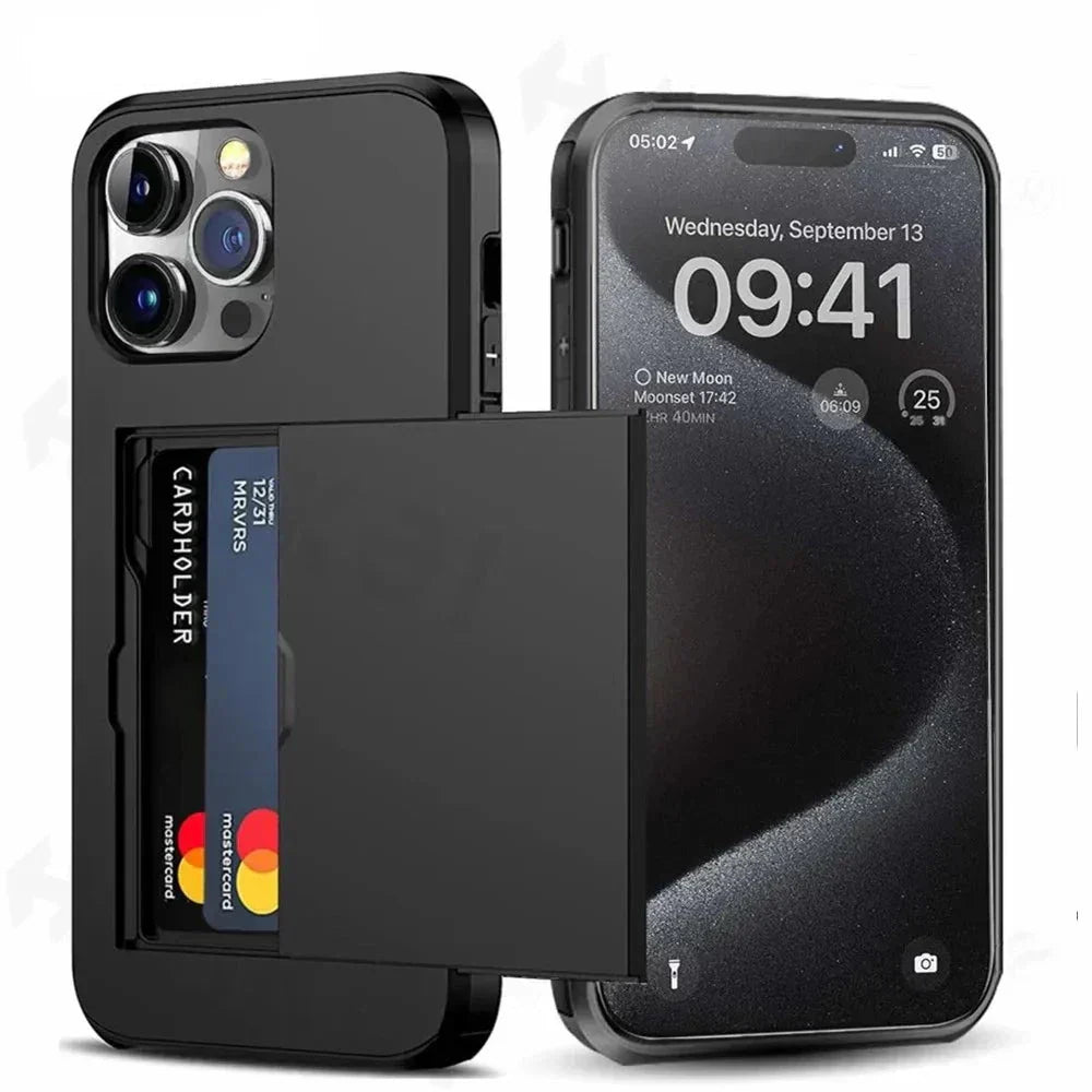 VierraSol | Funda LuxShield para iPhone con soporte para tarjetas | Diseño delgado | Almacenamiento de tarjetas | Protección y estilo