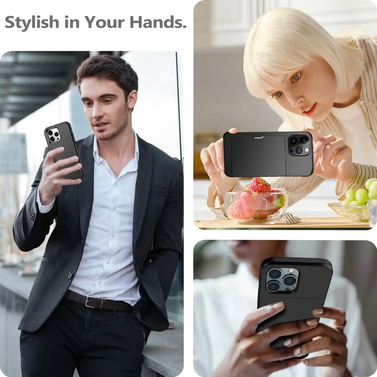 VierraSol | Funda LuxShield para iPhone con soporte para tarjetas | Diseño delgado | Almacenamiento de tarjetas | Protección y estilo