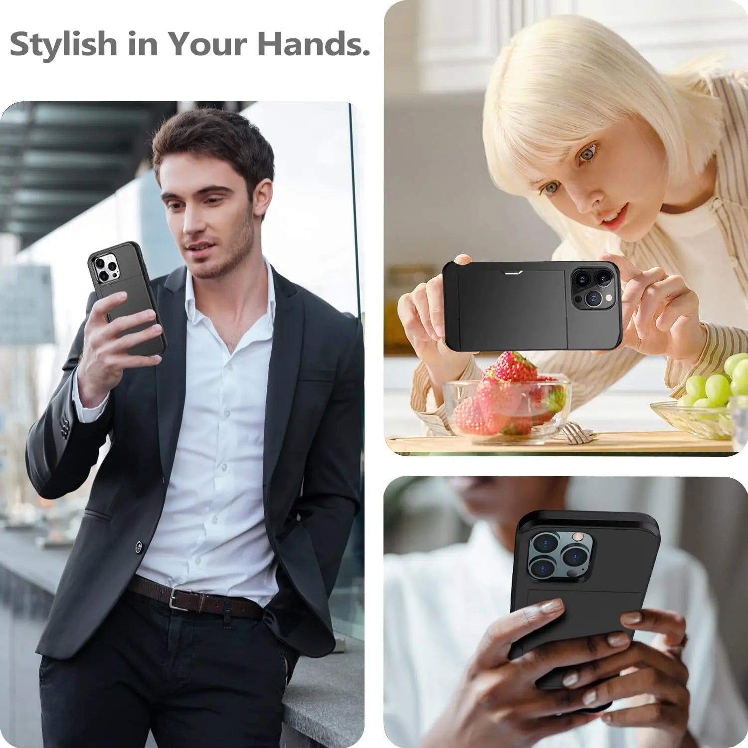 VierraSol | Funda LuxShield para iPhone con soporte para tarjetas | Diseño delgado | Almacenamiento de tarjetas | Protección y estilo