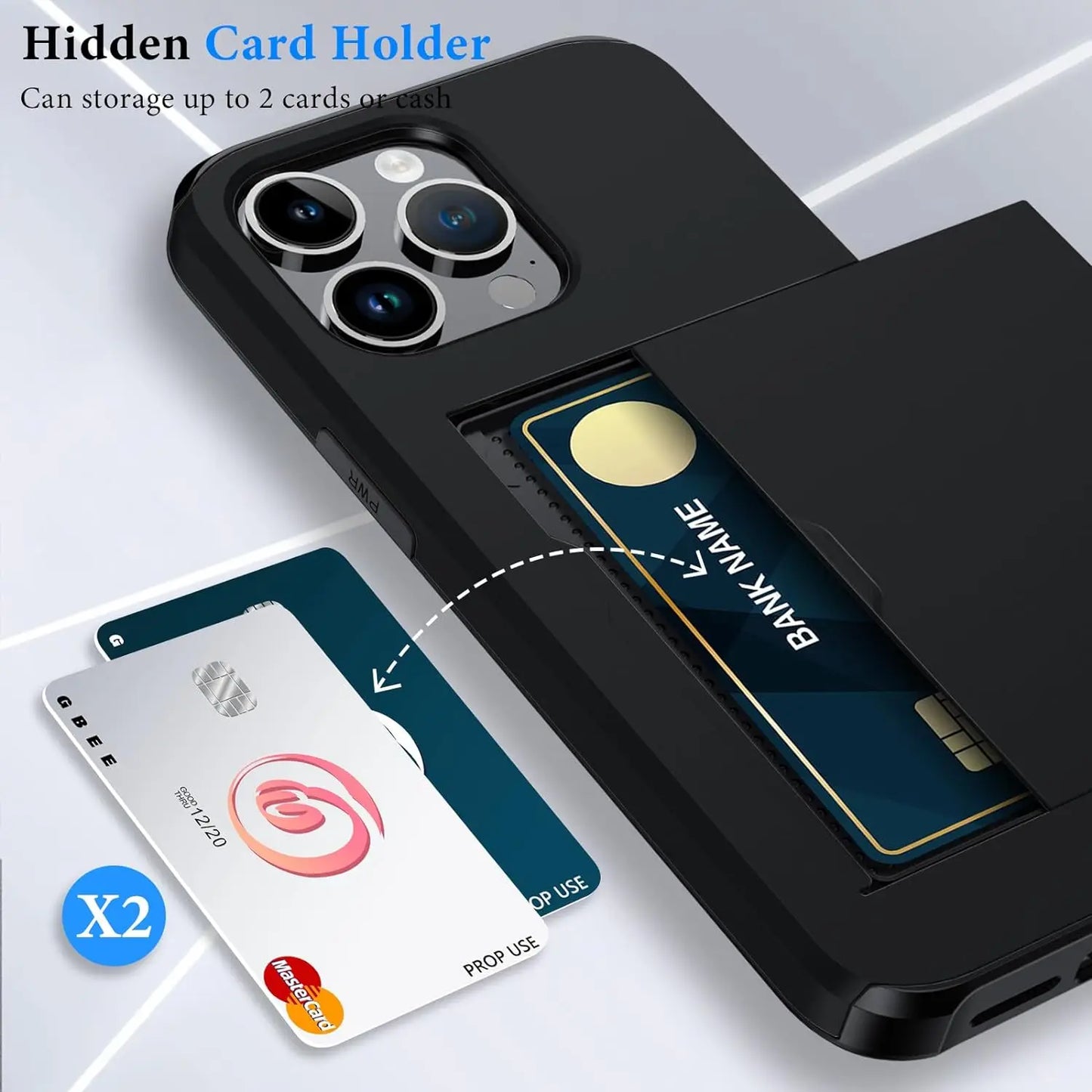VierraSol | Funda LuxShield para iPhone con soporte para tarjetas | Diseño delgado | Almacenamiento de tarjetas | Protección y estilo