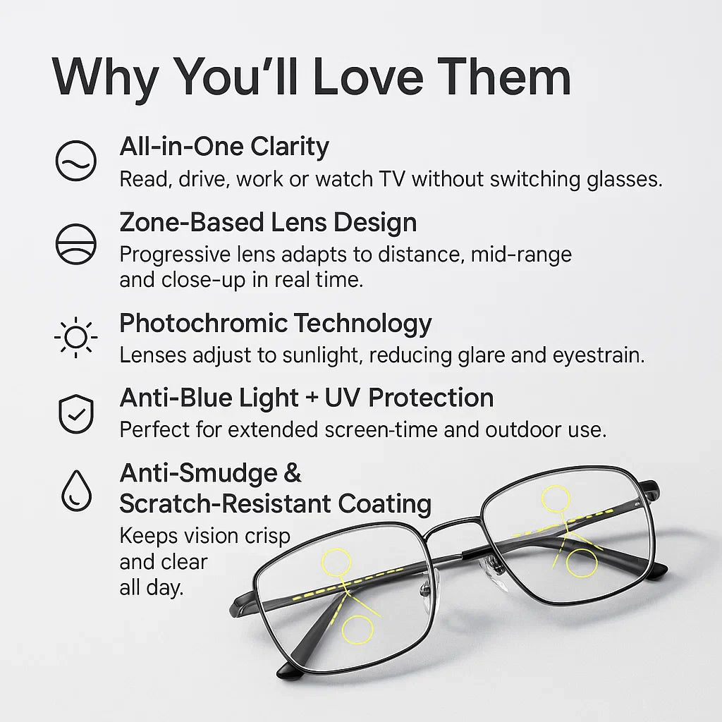 VierraSol | Gafas Multifocales Progresivas para una Visión Clara - Diseño Inteligente Alemán para el Uso Diario