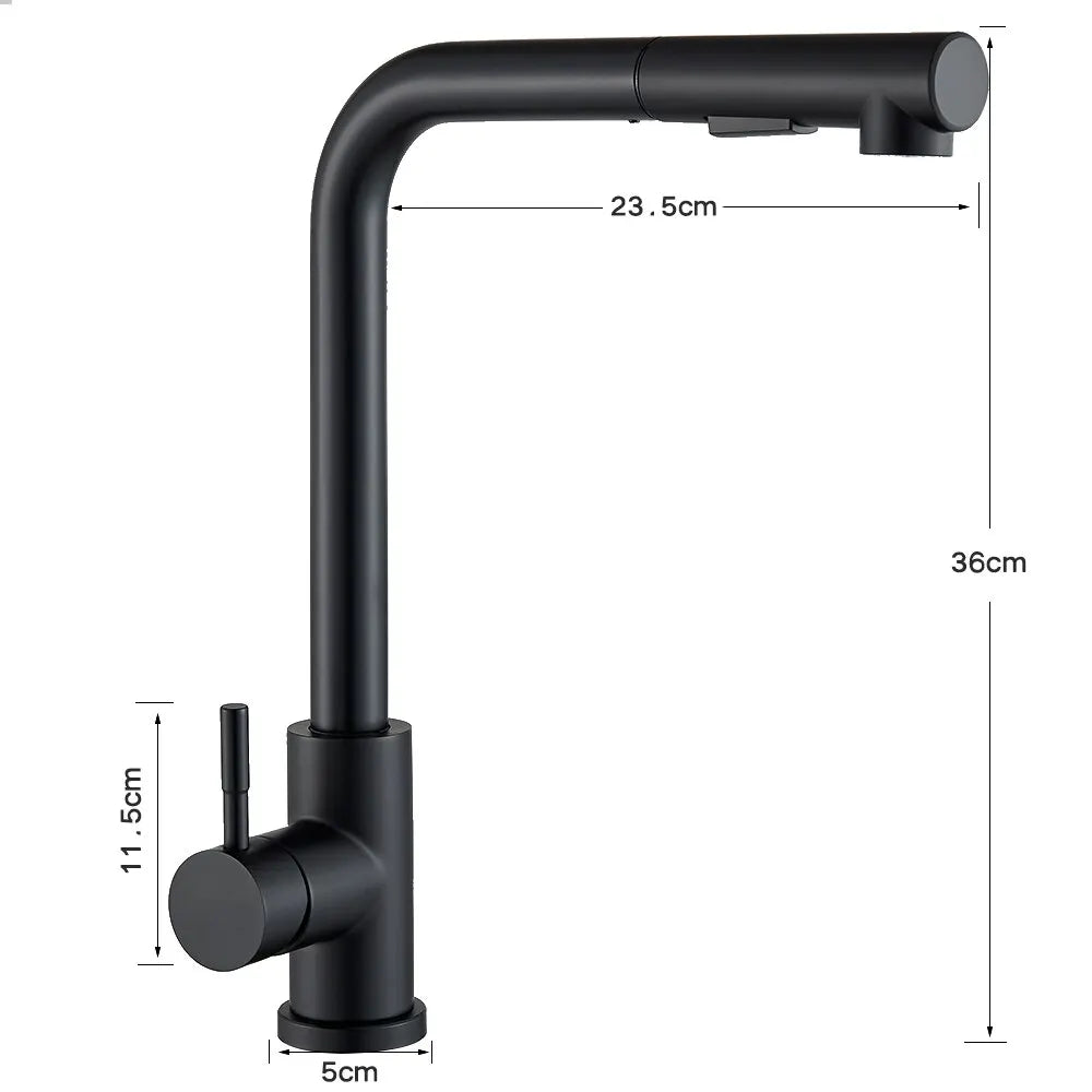 VierraSol | Grifo de Cocina Negro Extraíble - Boquilla Flexible de 2 Modos de Chorro y Rocío, Grifo de Acero Inoxidable para Mezcla de Agua Caliente y Fría
