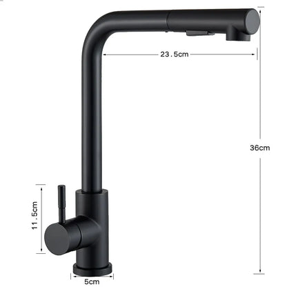 VierraSol | Grifo de Cocina Negro Extraíble - Boquilla Flexible de 2 Modos de Chorro y Rocío, Grifo de Acero Inoxidable para Mezcla de Agua Caliente y Fría