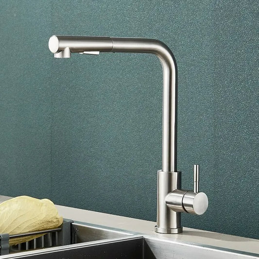 VierraSol | Grifo de Cocina Negro Extraíble - Boquilla Flexible de 2 Modos de Chorro y Rocío, Grifo de Acero Inoxidable para Mezcla de Agua Caliente y Fría