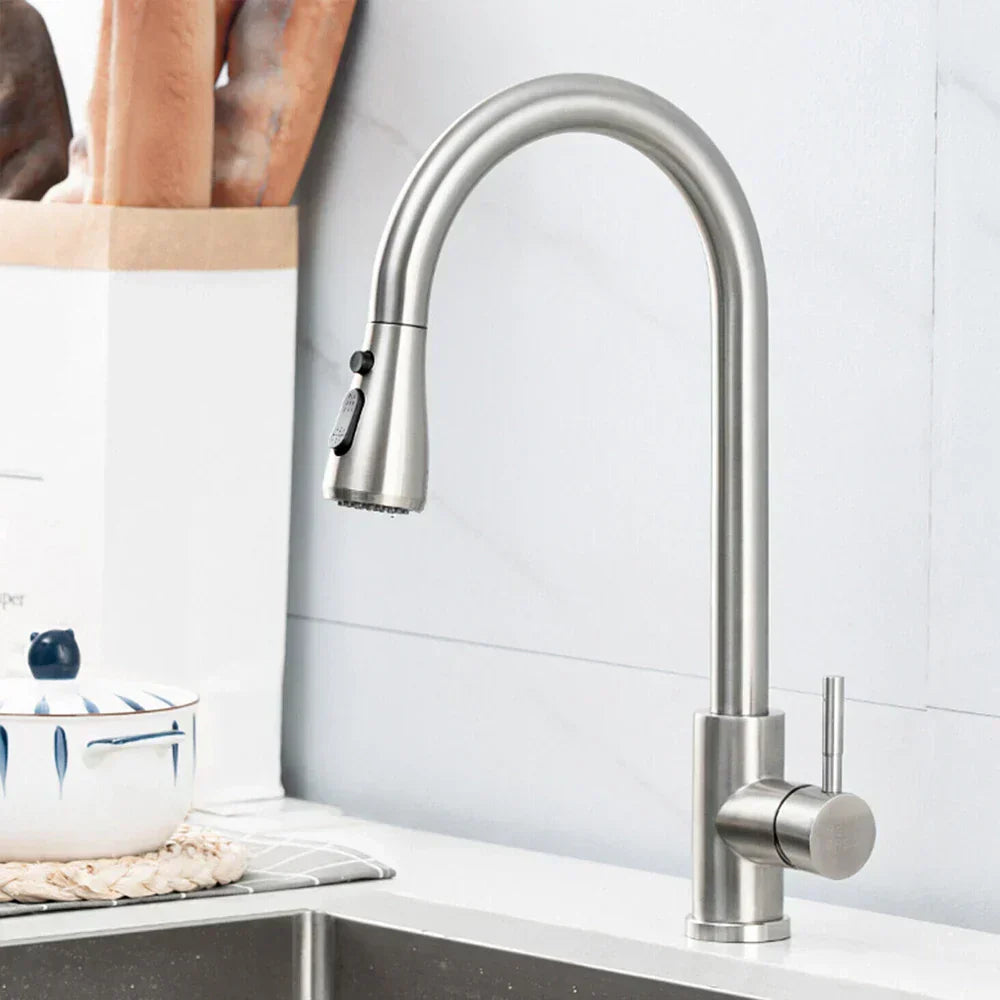 VierraSol | Grifo Extraíble con Mezclador de Palanca Única – Grifo Flexible con Función de Ducha, Acero Inoxidable de Alta Calidad, Ideal para Cocinas Modernas, Fácil Instalación
