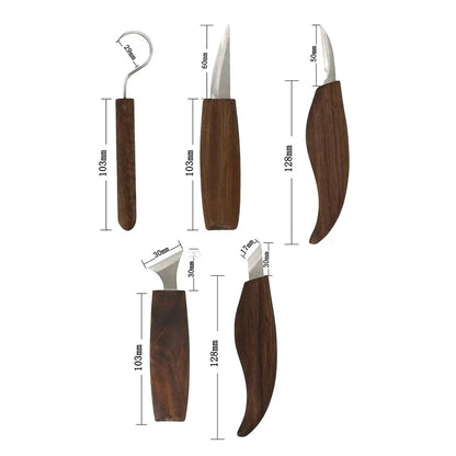VierraSol | Juego de Tallado en Madera de 8 Piezas: Juego de Cuchillos de Tallado a Mano con Lima de Aguja - Juego de Tallado de Cucharas de Madera para Principiantes