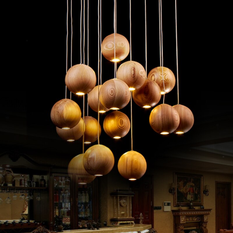 VierraSol | Lámpara Colgante de Bola de Madera | Diseño Natural Moderno